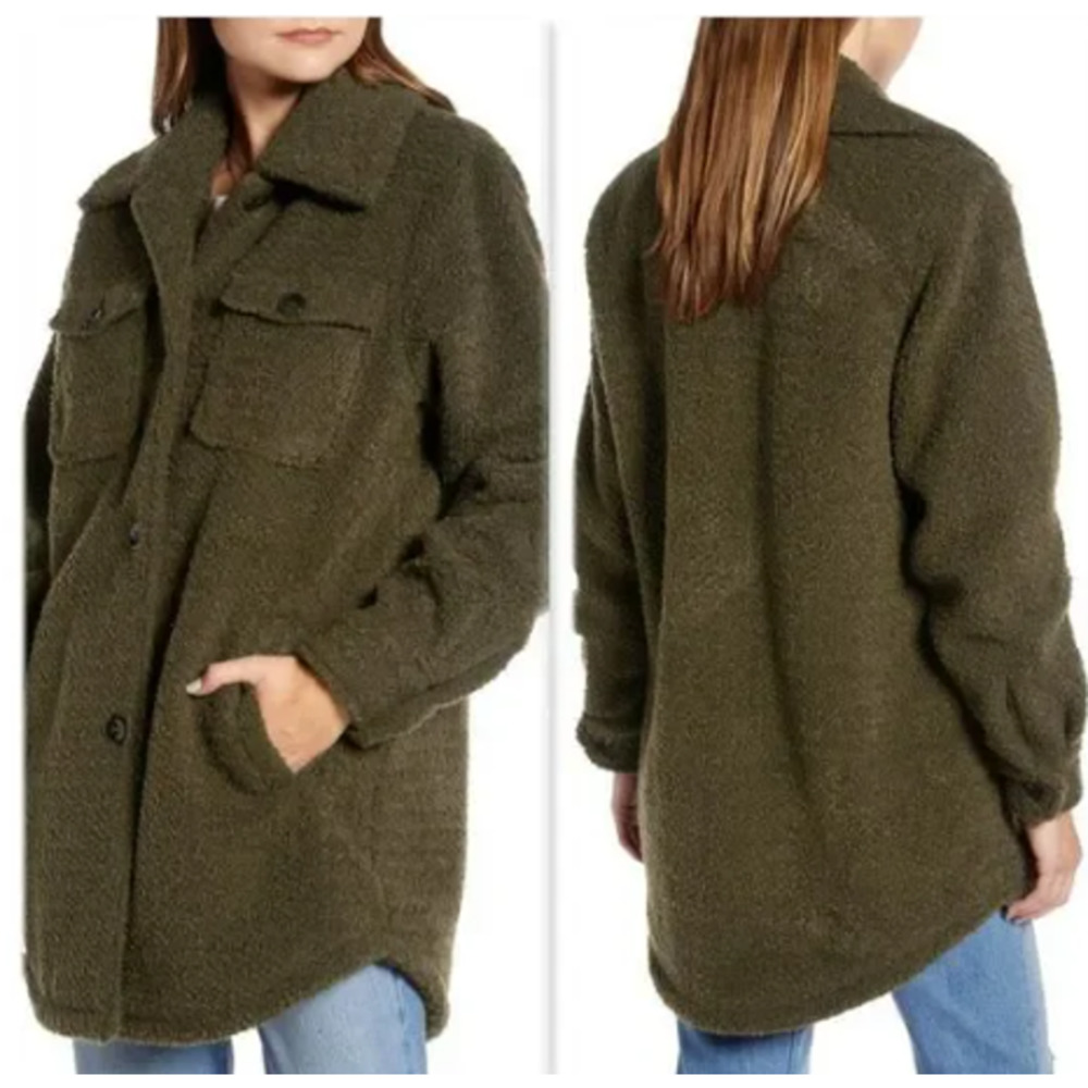 Something Navy Berber Faux Shearling Shirt Jacket